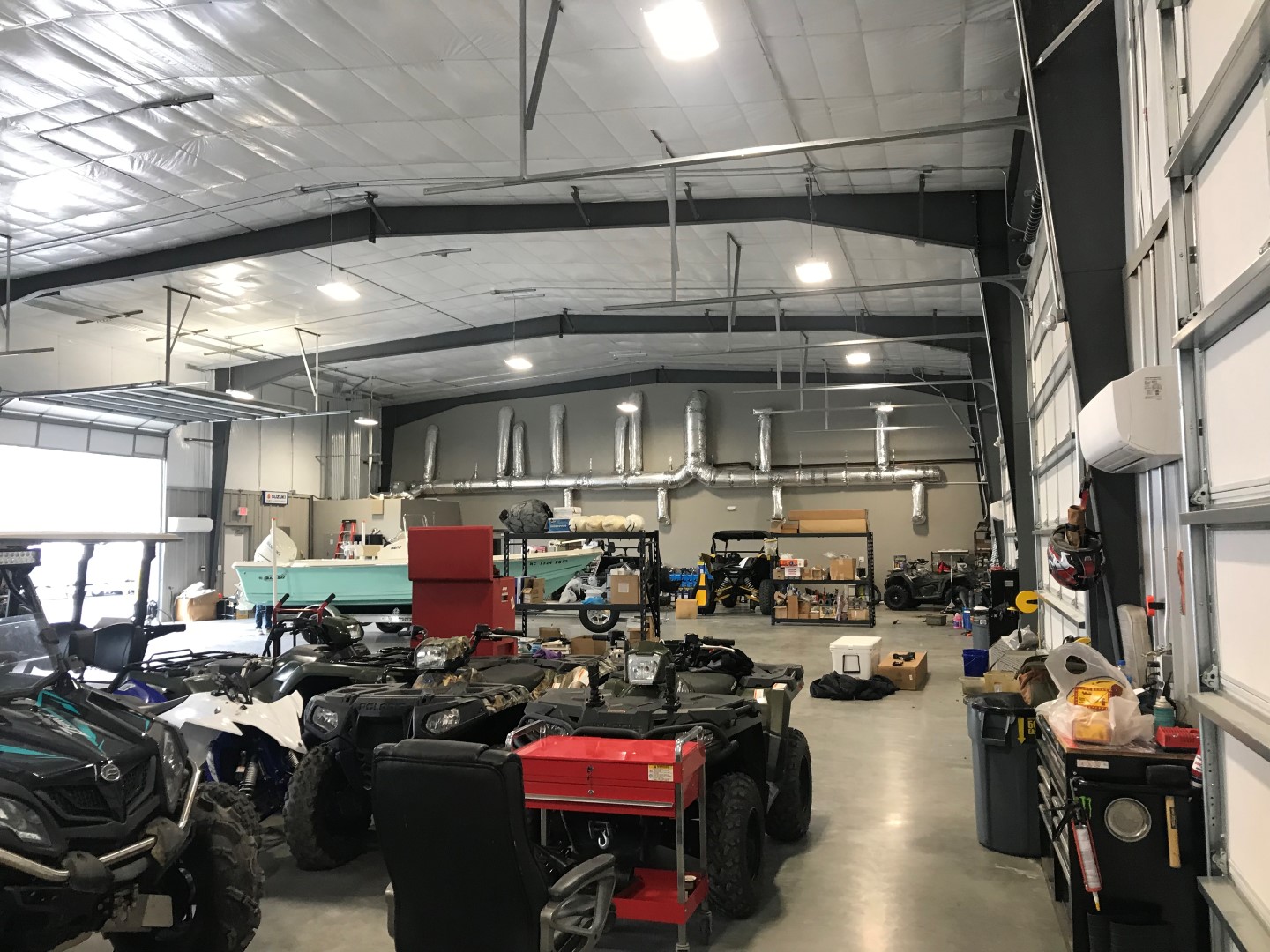 inside warehouse of avalanche motorsports