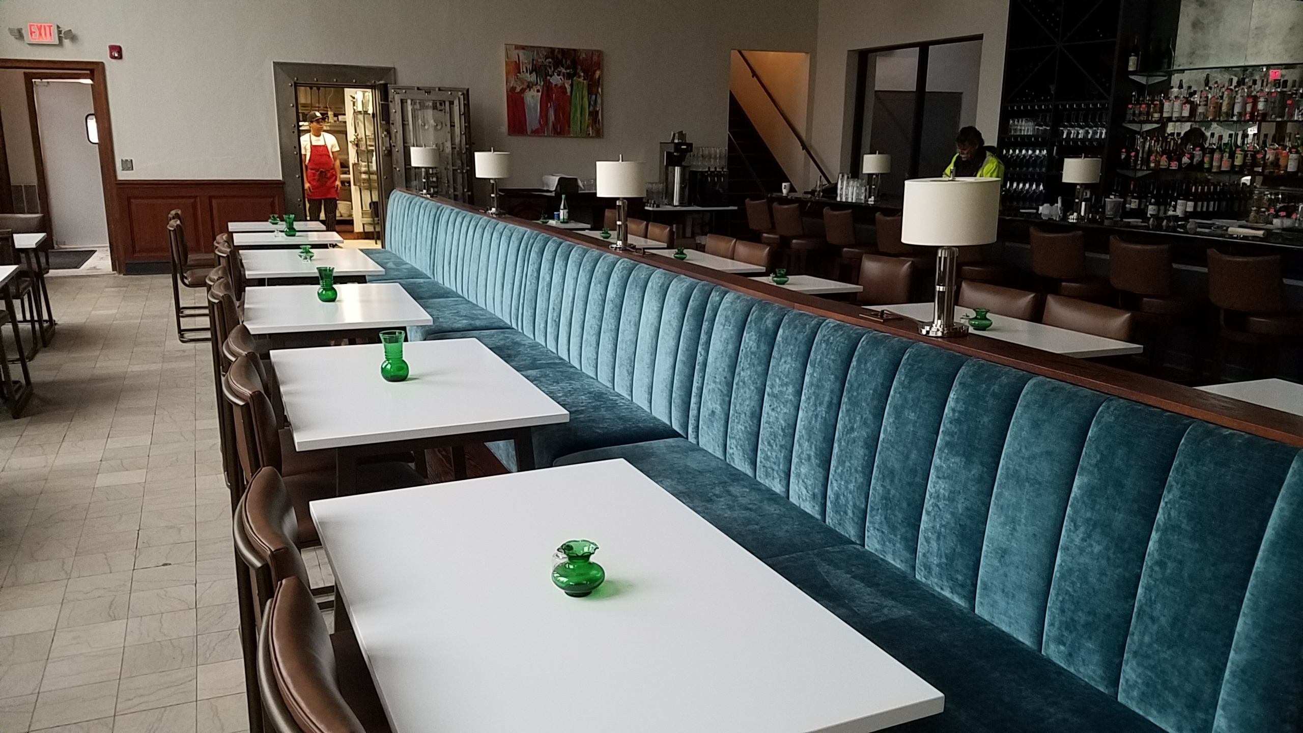 The hackney bar and dining area seats and tables